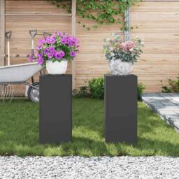 Berkfield Home Outdoor Plant Stands Pillar 2 pcs Black 24x24x55 cm Steel - Size: 24 x 24 x 55 cm - thumbnail 4
