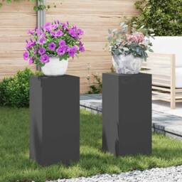 Berkfield Home Outdoor Plant Stands Pillar 2 pcs Black 24x24x55 cm Steel - Size: 24 x 24 x 55 cm - thumbnail 2