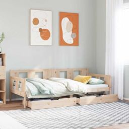 Berkfield Home Daybed with Drawers without Mattress 90x190 cm Single Solid Wood in Brown - thumbnail 1