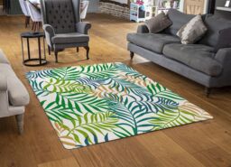 Benjamin Tate Design Green Tropical Palm Leaves Designer Rug in Natural - Size: Large - thumbnail 2