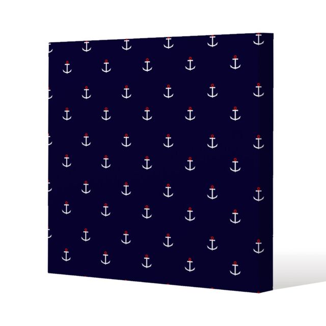 Benjamin Tate Design White & Red Anchors on Navy (Canvas Print) / 61 x 61 x 4cm in Natural - Size: 61 x 61 x 4 cm - image 1