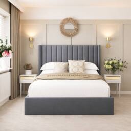 "Bed Choices Madison Upholstered Bed Frame with 54"" Headboard in Dark Grey - Size: Double" - thumbnail 2