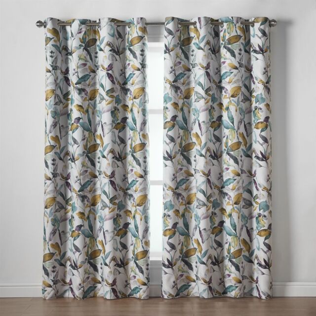 Alan Symonds Giverny Blockout Curtains Thermal Eyelet Header in Green - Size: 229 cm width x 229 cm drop - image 1