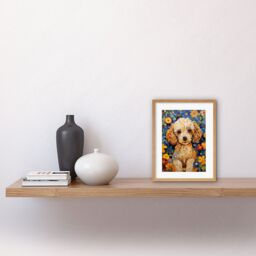 "Artery8 Wall Art Print Cockapoo Puppy Oil Painting Colourful Bright Bold Floral Fun Artwork Framed 9X7 Inch in Beige - Size: W7"" x H9""" - thumbnail 2