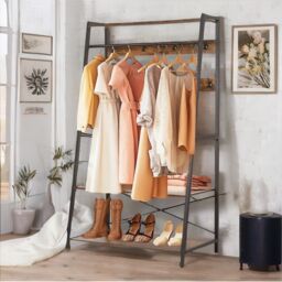Pirlo Plush Industrial Heavy Duty Metal Clothes Rail Open Wardrobe With Shelves in Brown - thumbnail 2