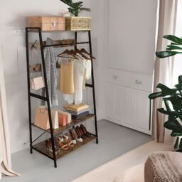 Pirlo Plush Industrial Heavy Duty Metal Clothes Rail Open Wardrobe With Shelves in Brown - thumbnail 1