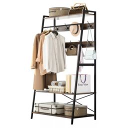 Pirlo Plush Industrial Heavy Duty Metal Clothes Rail Open Wardrobe With Shelves in Brown - thumbnail 5
