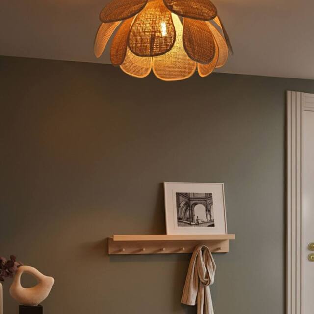 Wyld and Coco Hand-Woven Rattan Pendant Lamp - Natural Shade Black Iron Base - image 1