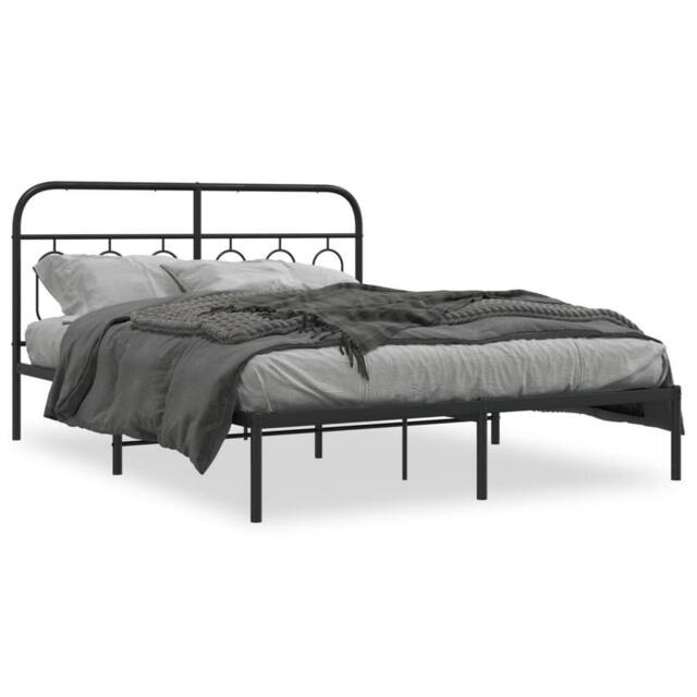 Berkfield Home Metal Bed Frame without Mattress with Headboard Black 135x190cm - Size: 135x190 cm - image 1