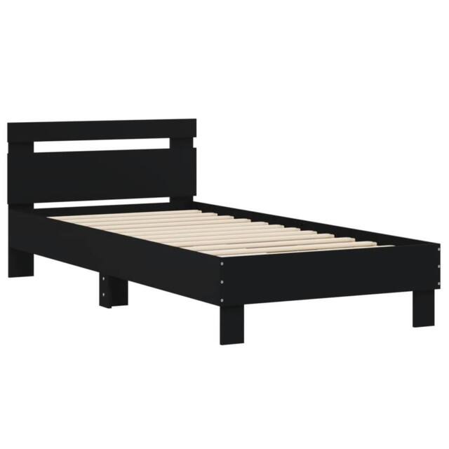 Berkfield Home Durable Bed Frame without Mattress with Headboard Black 75x190 cm - Size: Small Single - image 1