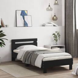 Berkfield Home Durable Bed Frame without Mattress with Headboard Black 75x190 cm - Size: Small Single - thumbnail 2
