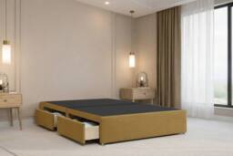 "Nexus Mattresses Ltd Amalfi Plush Divan Bed Base 2 Drawers Same Side - 26"" Headboard in Mustard - Size: Small Double" - thumbnail 4