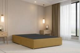 "Nexus Mattresses Ltd Amalfi Plush Divan Bed Base 2 Drawers Same Side - 26"" Headboard in Mustard - Size: Small Double" - thumbnail 5