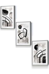 Abstract Black Grey Watercolour Shapes Framed Wall Art - Small