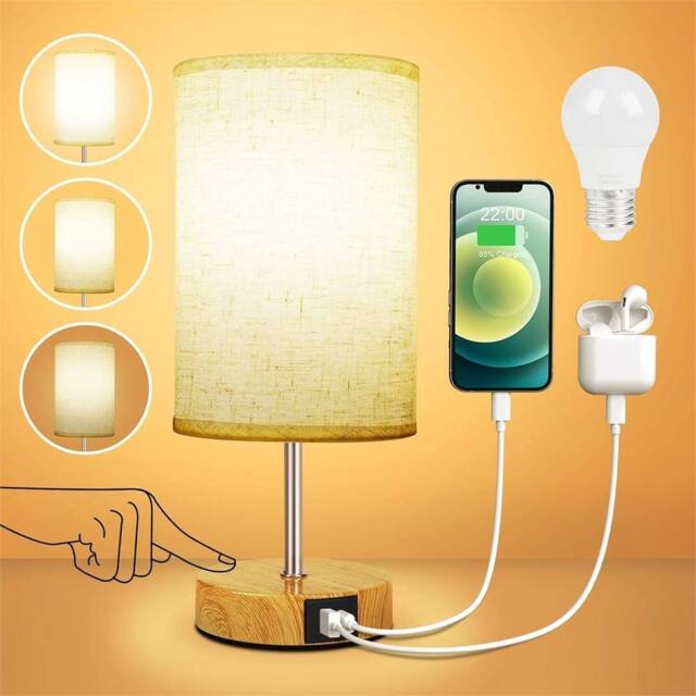 SPETLEK Touch Control Bedside Lamp 3 Way Dimmable Table Light with USB in Cool White - image 1