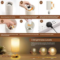 SPETLEK Touch Control Bedside Lamp 3 Way Dimmable Table Light with USB in Cool White - thumbnail 3