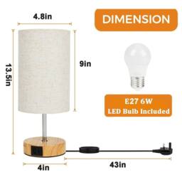 SPETLEK Touch Control Bedside Lamp 3 Way Dimmable Table Light with USB in Cool White - thumbnail 2