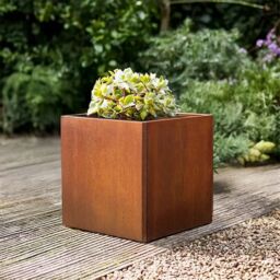 Nicoman Metal Planter Pre-Rusted Corten Steel Cube Planter - 50cm x 50cm in Bronze - Size: 50 cm x 50 cm