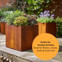 Nicoman Metal Planter Pre-Rusted Corten Steel Cube Planter - 50cm x 50cm in Bronze - Size: 50 cm x 50 cm - thumbnail 7