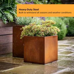 Nicoman Metal Planter Pre-Rusted Corten Steel Cube Planter - 50cm x 50cm in Bronze - Size: 50 cm x 50 cm - thumbnail 5