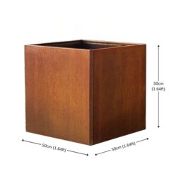 Nicoman Metal Planter Pre-Rusted Corten Steel Cube Planter - 50cm x 50cm in Bronze - Size: 50 cm x 50 cm - thumbnail 3