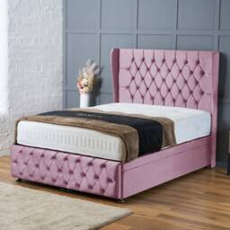 "BSSPOKE Bella Ottoman Divan Bed Plush Velvet 54""Headboard &Footboard Mattress in Pink - Size: Double"