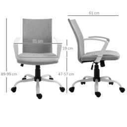 VINSETTO Office Chair Linen Swivel Computer Desk Chair Home Study Task Adjustable Height in Light Grey - thumbnail 3