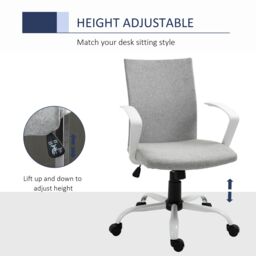 VINSETTO Office Chair Linen Swivel Computer Desk Chair Home Study Task Adjustable Height in Light Grey - thumbnail 4