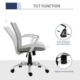 VINSETTO Office Chair Linen Swivel Computer Desk Chair Home Study Task Adjustable Height in Light Grey - thumbnail 6