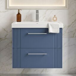 Balterley Wall Hung 2 Drawers Vanity Unit - Mid-Edge Basin 600mm, Satin Blue - thumbnail 8
