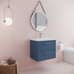 Balterley Wall Hung 2 Drawers Vanity Unit - Mid-Edge Basin 600mm, Satin Blue - thumbnail 4