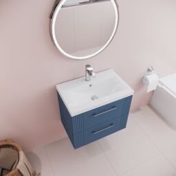 Balterley Wall Hung 2 Drawers Vanity Unit - Mid-Edge Basin 600mm, Satin Blue - thumbnail 3