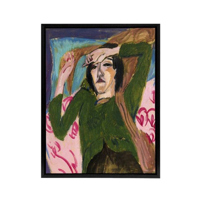 "Artery8 Woman in the Green Blouse Kirchner Black Framed Canvas Wall Art Print - Size: W12"" x H16""" - image 1