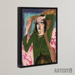 "Artery8 Woman in the Green Blouse Kirchner Black Framed Canvas Wall Art Print - Size: W12"" x H16""" - thumbnail 2