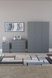 Home Discount Riano 3Pc Bedroom Set - 3 Drawer Bedside, 4 Drawer Chest & Wardrobe in Grey - thumbnail 4