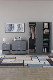 Home Discount Riano 3Pc Bedroom Set - 3 Drawer Bedside, 4 Drawer Chest & Wardrobe in Grey - thumbnail 3