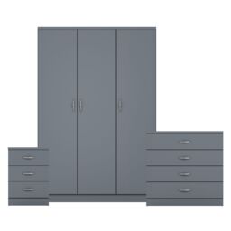 Home Discount Riano 3Pc Bedroom Set - 3 Drawer Bedside, 4 Drawer Chest & Wardrobe in Grey - thumbnail 8