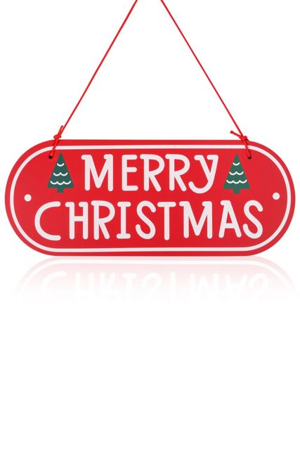 Neel Blue Merry Christmas Wooden Hanging Sign - 30cm x 12cm in Red - Size: 30 cm x 12 cm - image 1