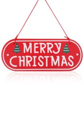 Neel Blue Merry Christmas Wooden Hanging Sign - 30cm x 12cm in Red - Size: 30 cm x 12 cm