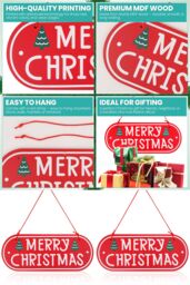 Neel Blue Merry Christmas Wooden Hanging Sign - 30cm x 12cm in Red - Size: 30 cm x 12 cm - thumbnail 3