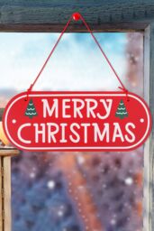 Neel Blue Merry Christmas Wooden Hanging Sign - 30cm x 12cm in Red - Size: 30 cm x 12 cm - thumbnail 5