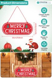 Neel Blue Merry Christmas Wooden Hanging Sign - 30cm x 12cm in Red - Size: 30 cm x 12 cm - thumbnail 2