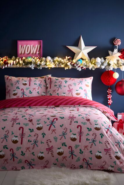Fusion 'Festive Fancy ' Festive Print Duvet Cover Set in Pink - Size: Double - image 1