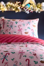 Fusion 'Festive Fancy ' Festive Print Duvet Cover Set in Pink - Size: Double - thumbnail 2