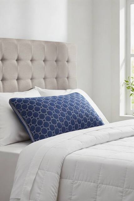 Living and Home Plush & Breathable Geometric Textured Pillow Insert for Back Stomach and Side Sleepers in Dark Blue - image 1