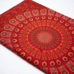 KDMD Double Cotton Bedspread & Wall Hanging - Peacock Mandala in Red - thumbnail 3
