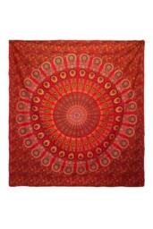 KDMD Double Cotton Bedspread & Wall Hanging - Peacock Mandala in Red - thumbnail 1