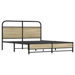 Berkfield Home Metal Bed Frame without Mattress Sonoma Oak 160x200 cm in Brown - thumbnail 3