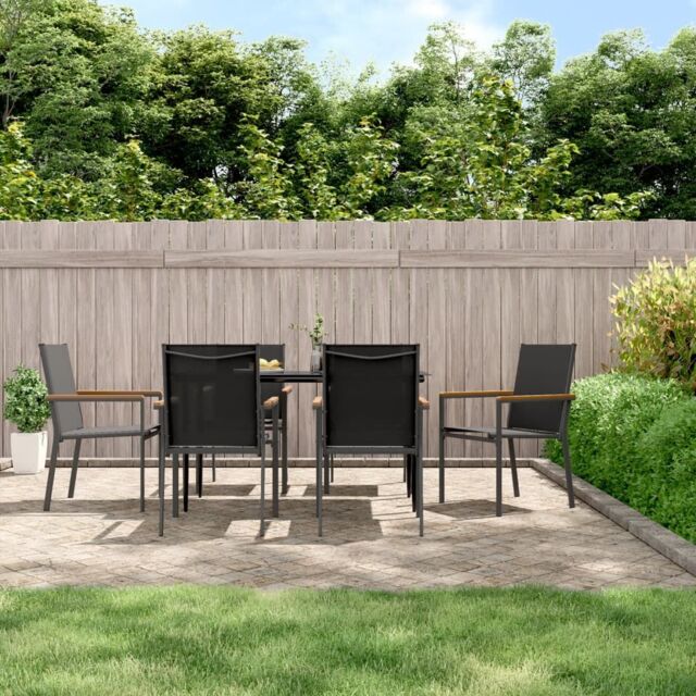 Berkfield Home 7 Piece Garden Dining Set Black Textilene & Steel - image 1