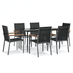 Berkfield Home 7 Piece Garden Dining Set Black Textilene & Steel - thumbnail 2